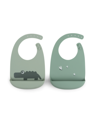 Done by Deer - Silicone bib 2-pack Croco Green