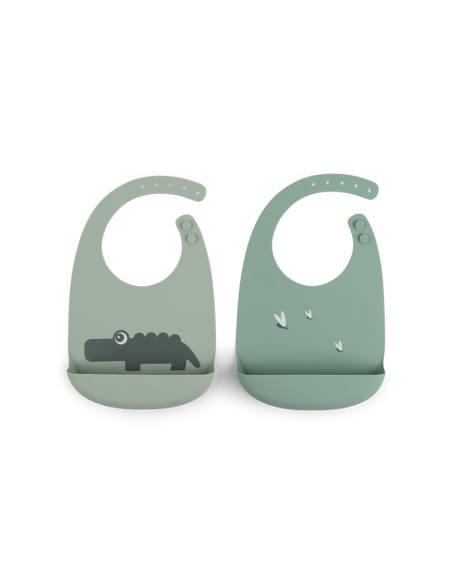 Done by Deer - Silicone bib 2-pack Croco Green