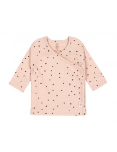 Lässig t-shirt overslag lange mouwen bolletjes roze