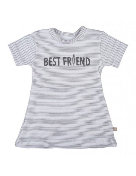 PlumPlum Kleedje wit/grijs getreept 'Best Friend'