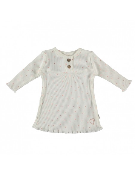BESS kleedje wit met roze bolletjes