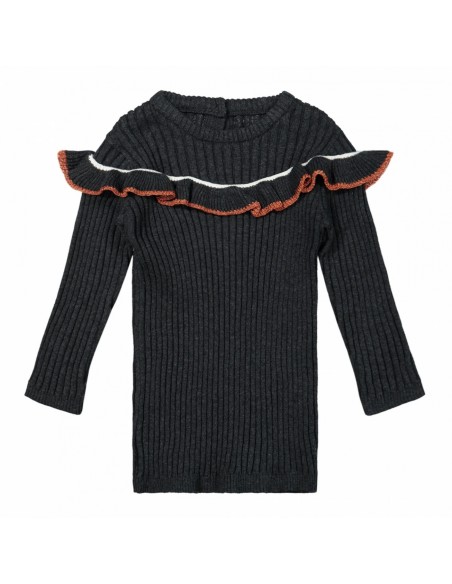 Dirkje meisjes jurk donkergrijs ribbel