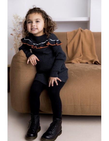 Dirkje meisjes jurk donkergrijs ribbel