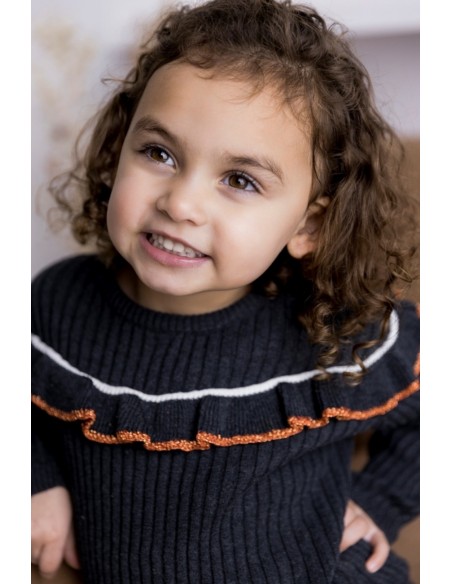 Dirkje meisjes jurk donkergrijs ribbel