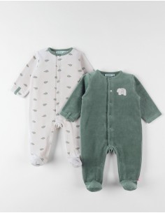 Noukie's  Set met 2 pyjama's, lichtbeige/bosgroen