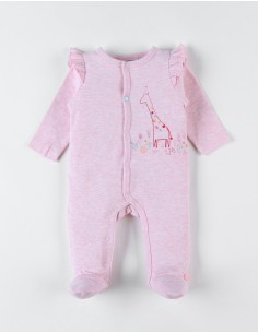 Noukie's  Jersey 1-delige pyjama met giraffenprint, roos