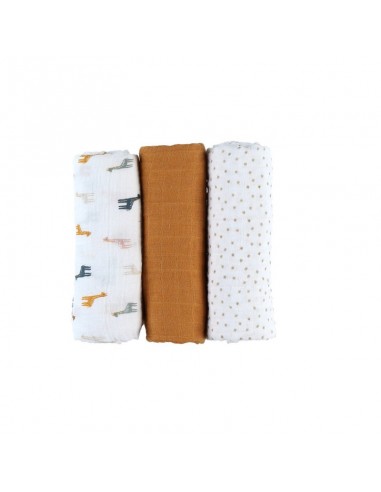 SET 3 DOEKEN 70X70CM, BIO MOUSSELINE DINO