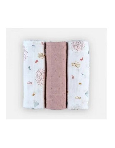 Noukie's tetradoeken 70cm x 70cm - ecru/lichtroos (3 pack