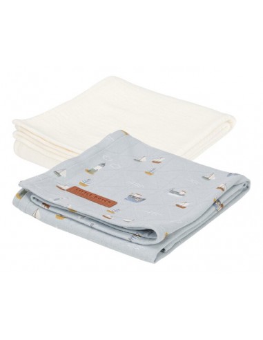swaddle doek 70 x 70 Sailors bay blue/ pure soft white