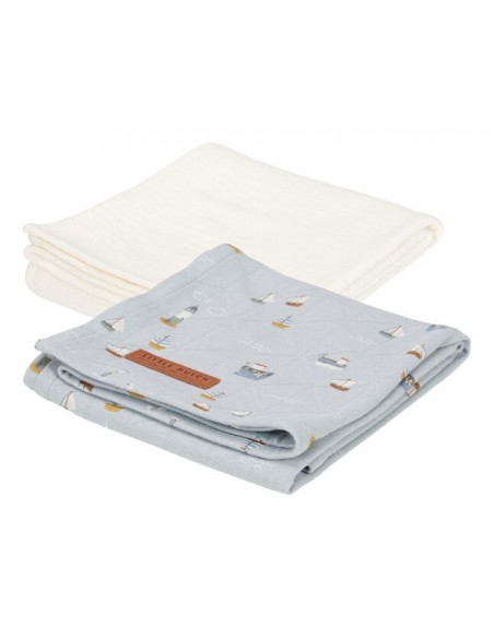 swaddle doek 70 x 70 Sailors bay blue/ pure soft white