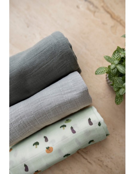 Muslin cloths 3-pack mix  55x55cm - Friendly Vegetables