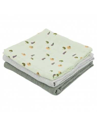 Muslin cloths 3-pack mix  55x55cm - Friendly Vegetables