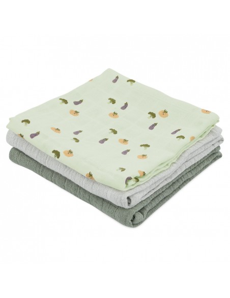Muslin cloths 3-pack mix  55x55cm - Friendly Vegetables