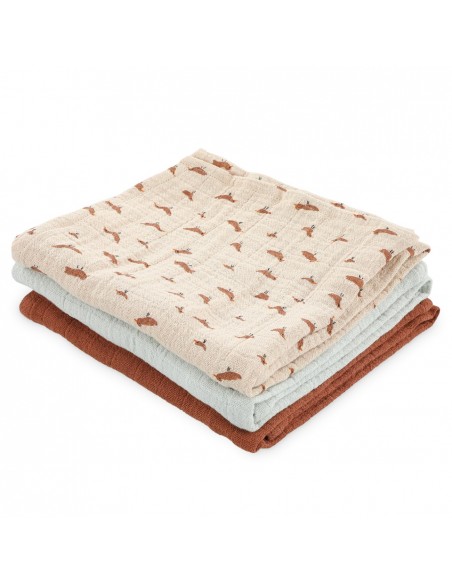 Muslin cloths 3-pack mix  55x55cm - Babbling Birds