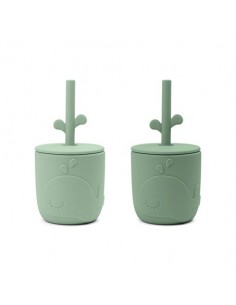 Done by Deer - Peekaboo straw cup 2-pack Wally Green