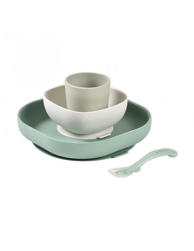 Beaba - 4-delig siliconen serviesset SAGE GREEN