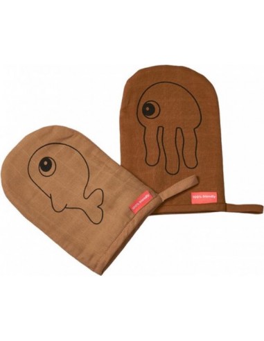 Wash cloth, Sea friends, 2-pack, rust