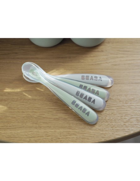 Set van 4 siliconenlepels - 1ste leeftijd - Velvet grey/Sage green