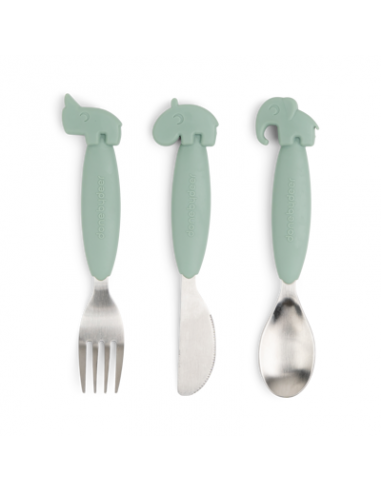 Done by Deer - Easy-grip cutlery set Deer friends Green