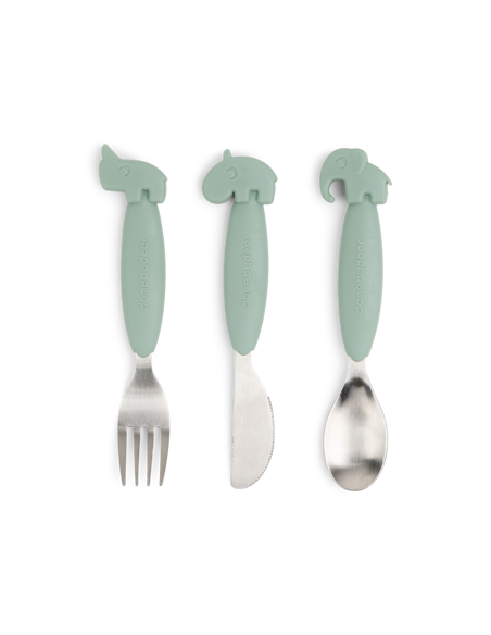 Done by Deer - Easy-grip cutlery set Deer friends Green